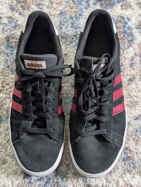 Adidas Black Suede With Red Stripes Athletic Shoes